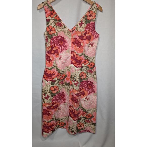 Talbots Womens Sleeveless Pockets Beige Pink Khaki Floral Sheath Dress Sz 4 - Picture 5 of 9